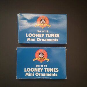 Vintage Looney Tunes Mini Christmas Tree Ornaments 2 sets of 12 In Original Box